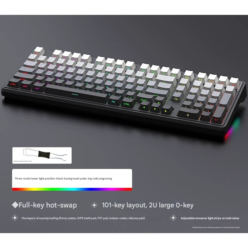 Tri-Mode RGB Mechanical Gaming Keyboard – 102-Key, Hot-Swappable, 4000mAh Battery, 5-Layer Sound Dampening(Midnight on black)