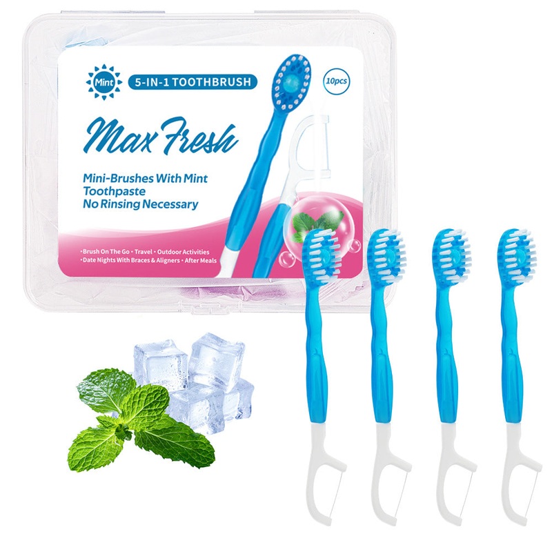 4-in-1 Disposable Travel Toothbrush with Flavor Burst Bead(Mint flavor)