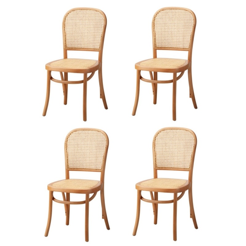 4PCS Dining Chairs Wooden Chairs Rattan Natural