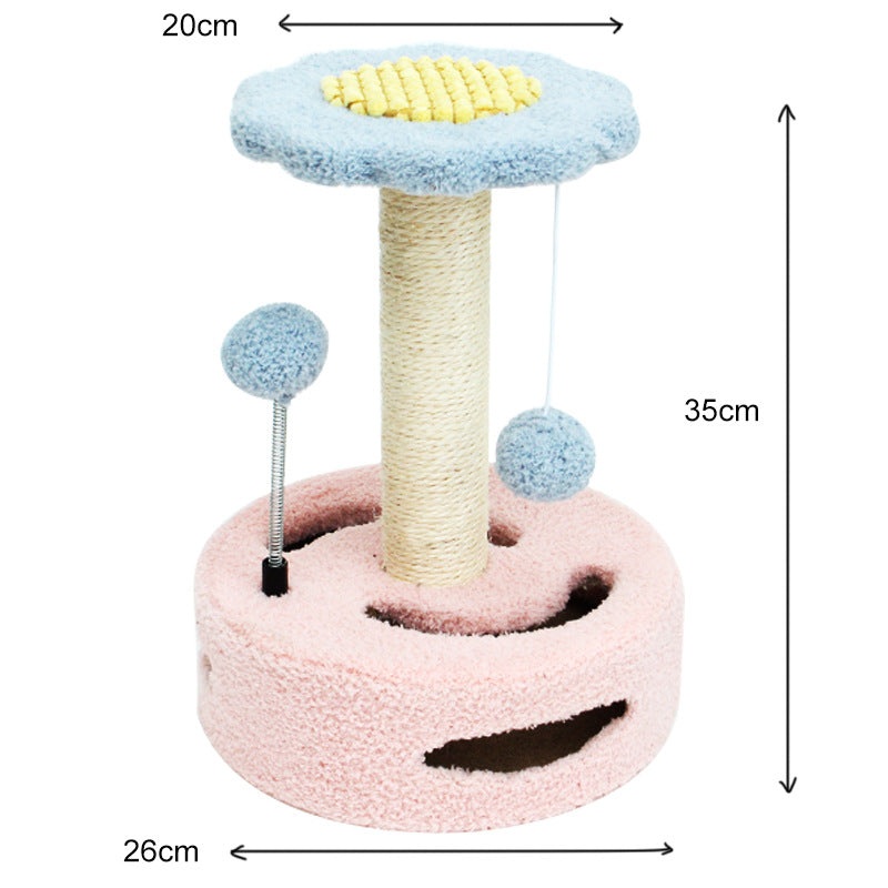 Blue And Pink Sunflower Cat Scratching Post – 35cm Sisal Cat Tree with Plush Toys for Small Cats