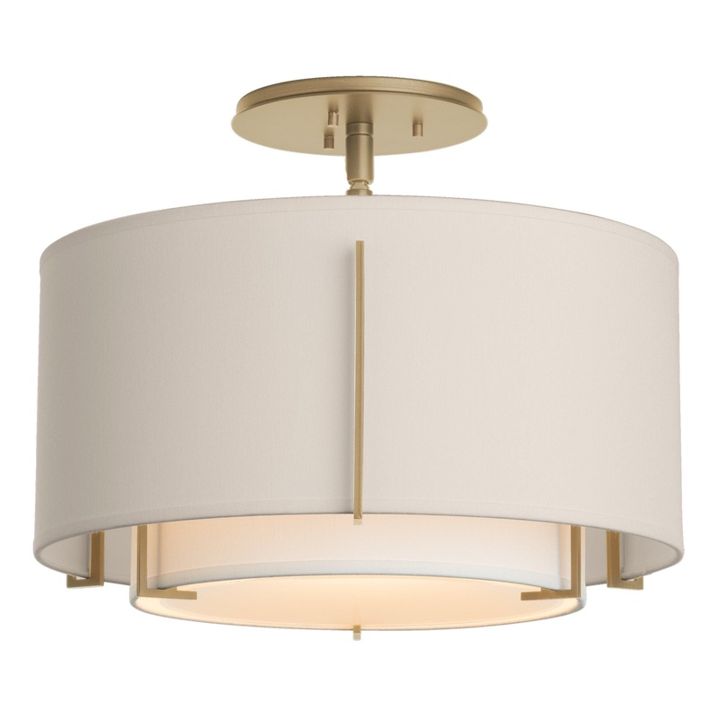 Exos Small Double Shade Semi-Flush Soft Gold Natural Anna Inner Shade & Flax Outer Shade