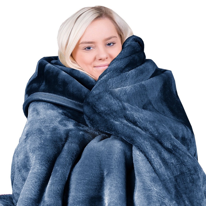 Laura Hill 800-gsm Faux Mink Throw Rug Blanket Queen Size Double-sided Large 220 X 240cm Heavy – Blue