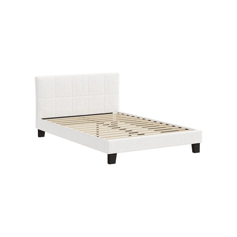 Oikiture Bed Frame Double Size Base White Boucle TOFU