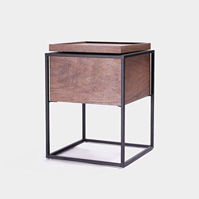 Armadietti Comodino Comodino Comodino Tavolo da toeletta Semplice in ferro Art Appartamento Divano ad angolo Lato moderno Tavolino in legno + acciaio + metallo (Colore: Marrone, Dimensioni: 43 * 43 *