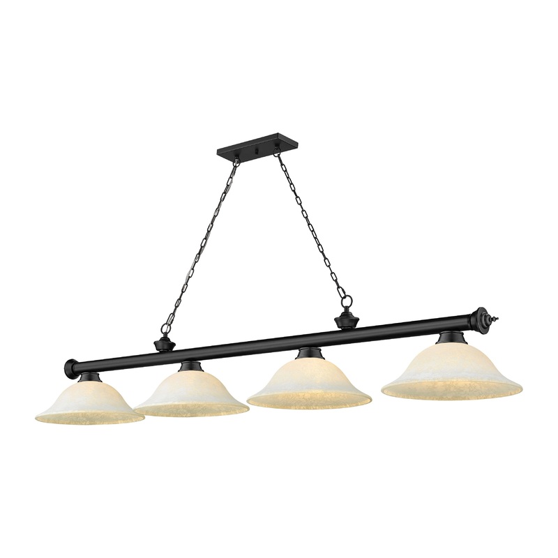 Cordon 4-Light Billiard Matte Black Bell White Mottle Glass