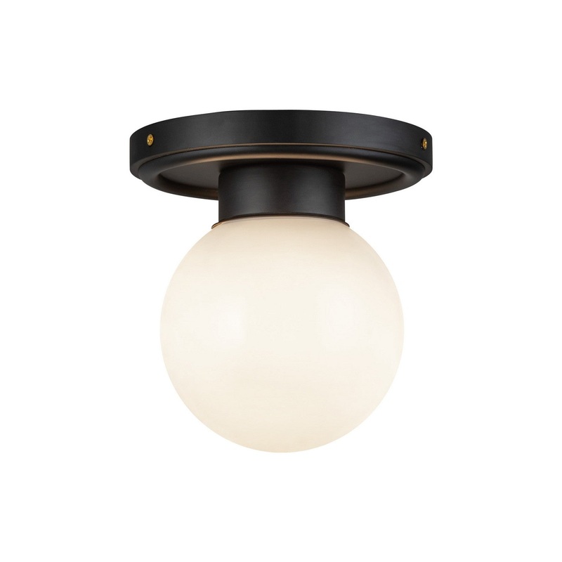 One Light Semi-Flush Mount from the Fiore Collection in Matte Black/Glossy Opal Glass Finish by Alora
