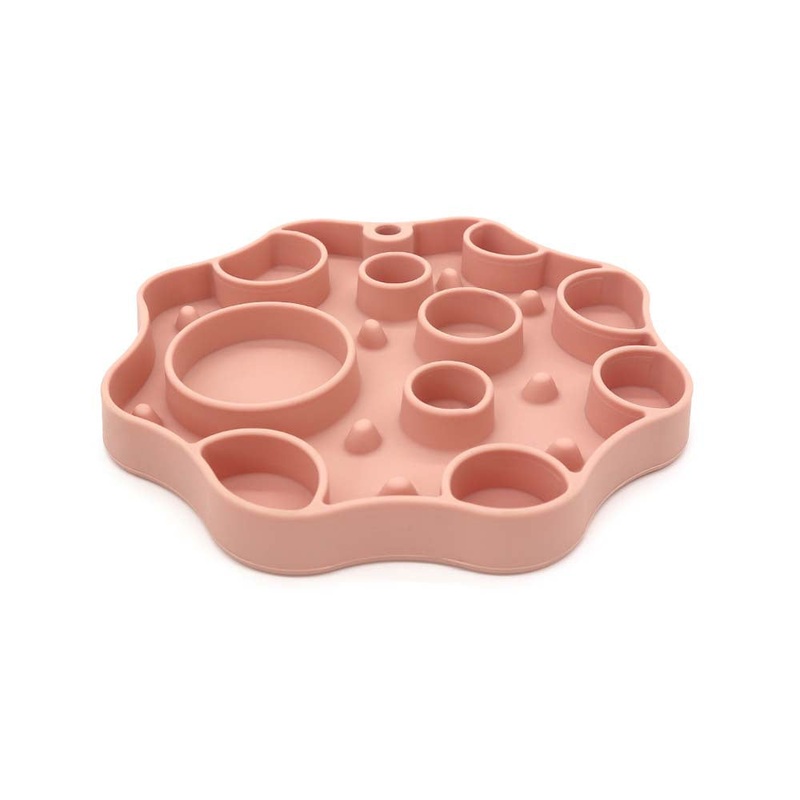 Silicone Dog Slow Feeder and Licking Mat – 2 in 1 Puzzle Bowl for Dog Slow Feeding(Peach pink)