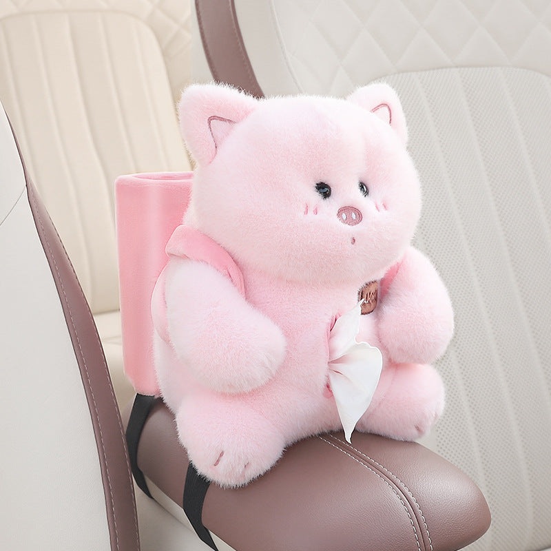 Adorable Pink Pig Tissue Holder for Car – Plush Toy with Storage