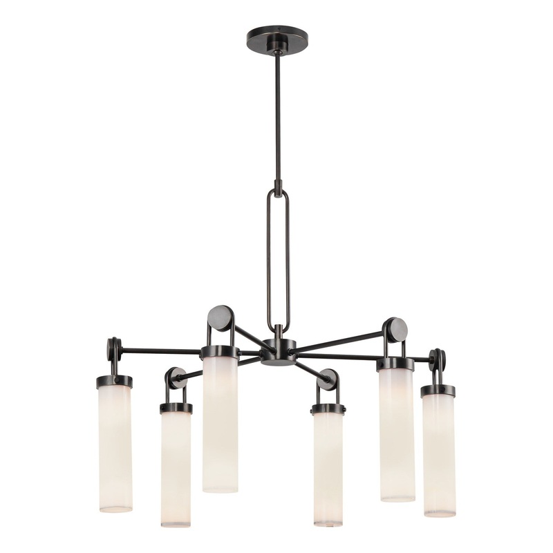 Six Light Chandelier from the Wynwood Collection in Urban Bronze/Glossy Opal Glass Finish by Alora