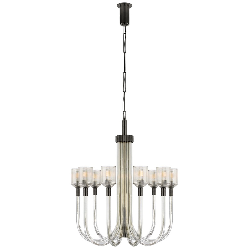 Ten Light Chandelier from the Reverie Collection in Clear Ribbed Glass And Bronze Finish by Visual Comfort Signature