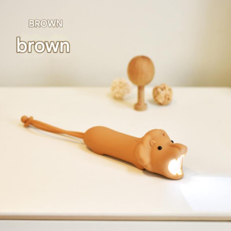 Brown Adorable Lion Silicone LED Flashlight for Kids – USB Rechargeable, Dimmable Brightness, Portable Night Light