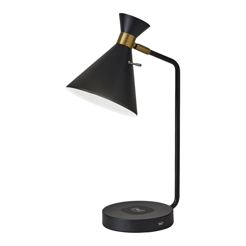 Maxine AdessoCharge Desk Lamp Matte Black with Antique Brass Accents