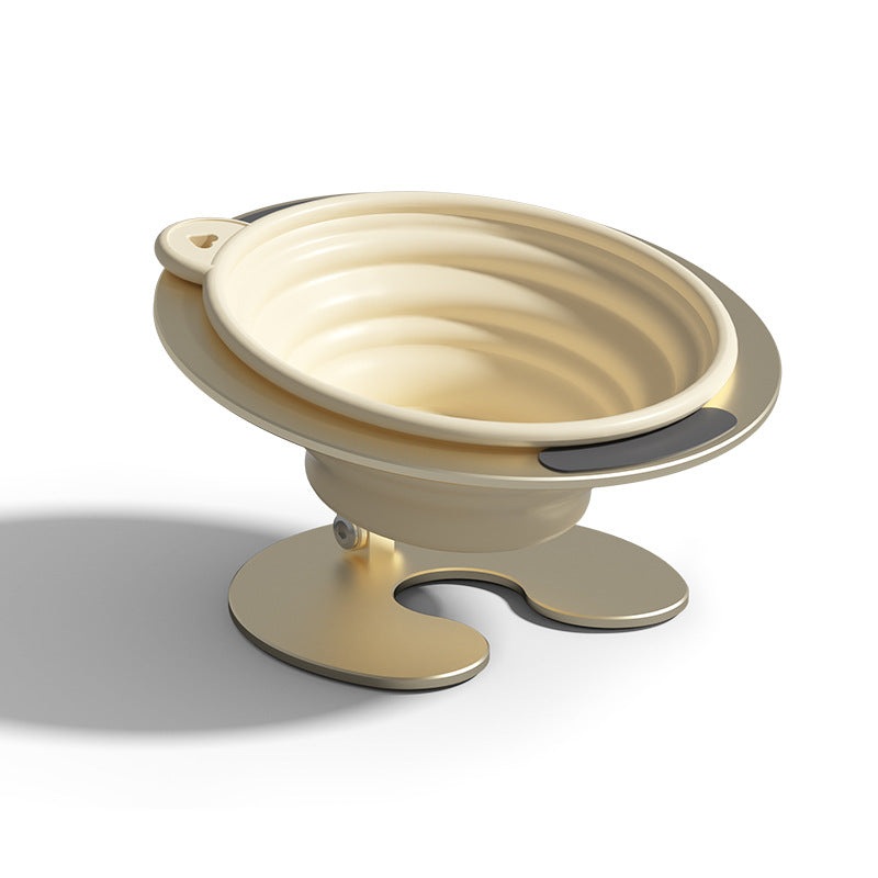 Yellow Foldable Elevated Pet Bowl Set – Tilted Ergonomic Cat Feeder with Aluminum Stand & Silicone Bowl
