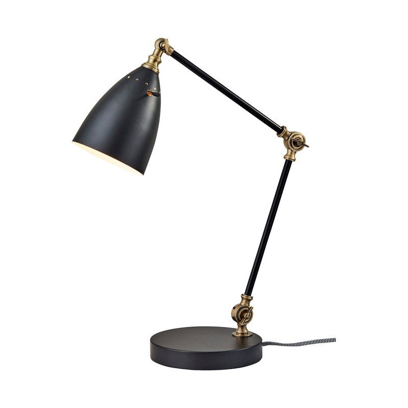 Boston Desk Lamp Black with Antique Brass Accents