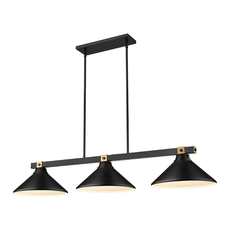 Bronte 3-Light Billiard Matte Black + Rubbed Brass Cone Matte Black Steel