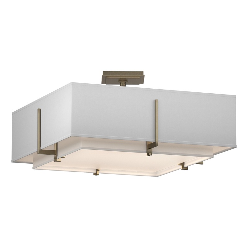 Exos Square Double Shade Semi-Flush Soft Gold Natural Anna Inner Shade & Natural Anna Outer Shade