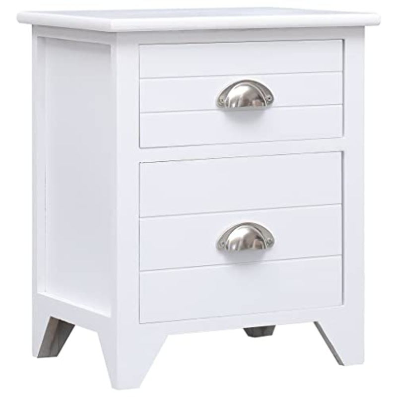 vidaXL Comodino Stile Tradizionale Rustico Semplice Solido Resistente con Cassetti Stand Tavolino Notte Tavolinetto Bianco Com Legno di Paulonia