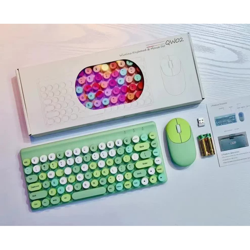 Wireless Keyboard & Mouse Combo – Retro Round Keycaps, 2.4GHz Ergonomic Design(green)