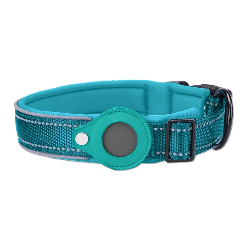 XL Blue-green Secure Nylon Dog Collar with Built-in Apple AirTag (not included) Holder Case – Pet Tracker Accessory