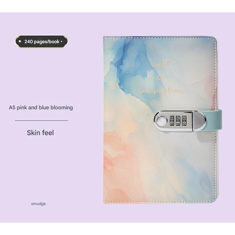 A5 Tie-Dye Journal with Combination Lock – 240 Pages, Soft Touch Cover Diary(Light blue)