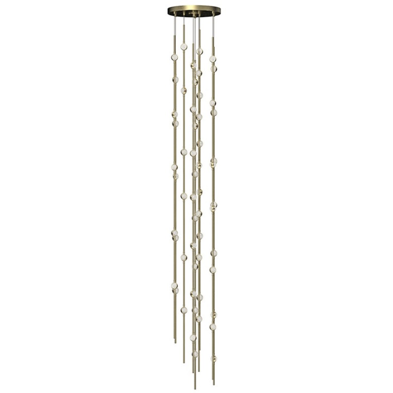 Constellation Andromeda Tall 12″ Round LED Pendant Satin Brass with Clear Faceted Acrylic 2700K 10′ Adjustable Cord