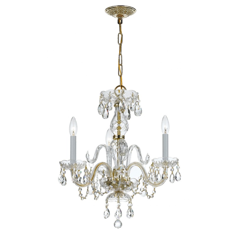 Crystorama 5044-PB-CL-I Traditional Crystal Three Light Mini Chandelier Polished Brass