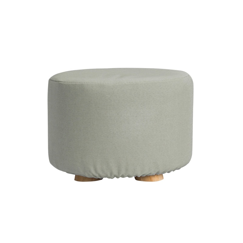 Fabric Ottoman Round Wooden Leg Foot Stool – GREY