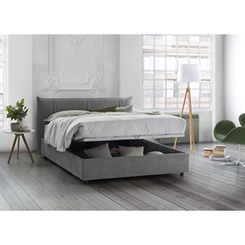 Talamo Italia Letto contenitore Matrimoniale Alice, Made in Italy, Letto con rivestimento in tessuto, Apertura frontale, adatto per materasso 160×190 cm, Grigio