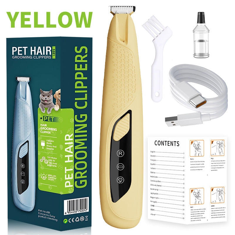 Yellow Precision Pet Paw Trimmer – Waterproof & Rechargeable Grooming Clipper for Dog & Cat Paws, Eyes, and Ears