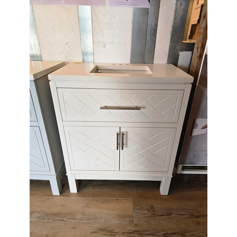 30″ White Kohler Vanity with Custom Marble Top