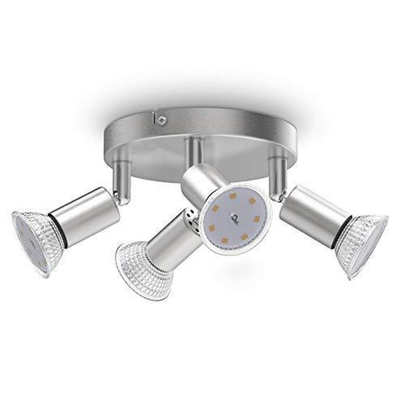 B.K.Licht, Plafoniera con Faretti LED da soffitto orientabili, Luce calda, include 4 lampadine GU10 da 3W, 250Lm, diametro 18cm, lampada da soffitto moderna in metallo color nickel opaco IP20
