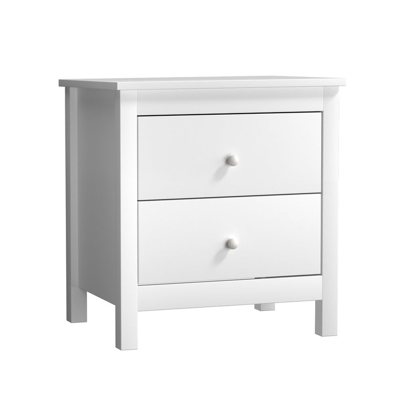 Bedside Table Side End Table 2 Drawers White