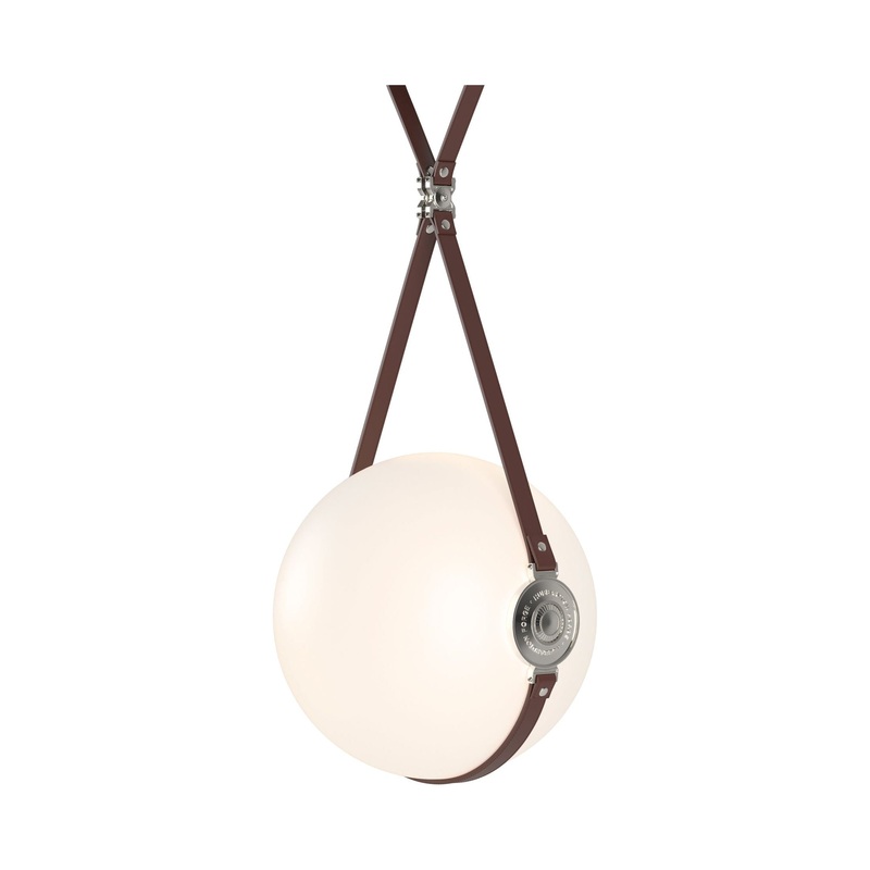 Derby Large LED Pendant Black Polished Nickel with British Brown Leather Hubbardton Forge Branded Plate