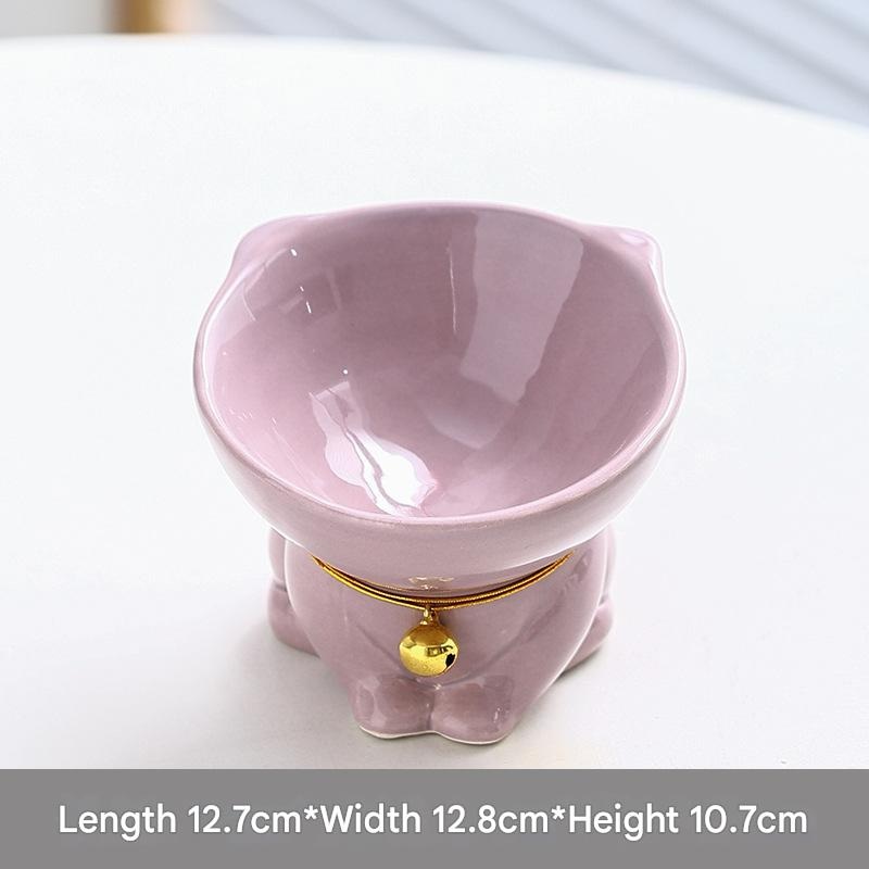 Purple Cute Ceramic Cat Bowl – Pet Feeder for Feeding and Drinking