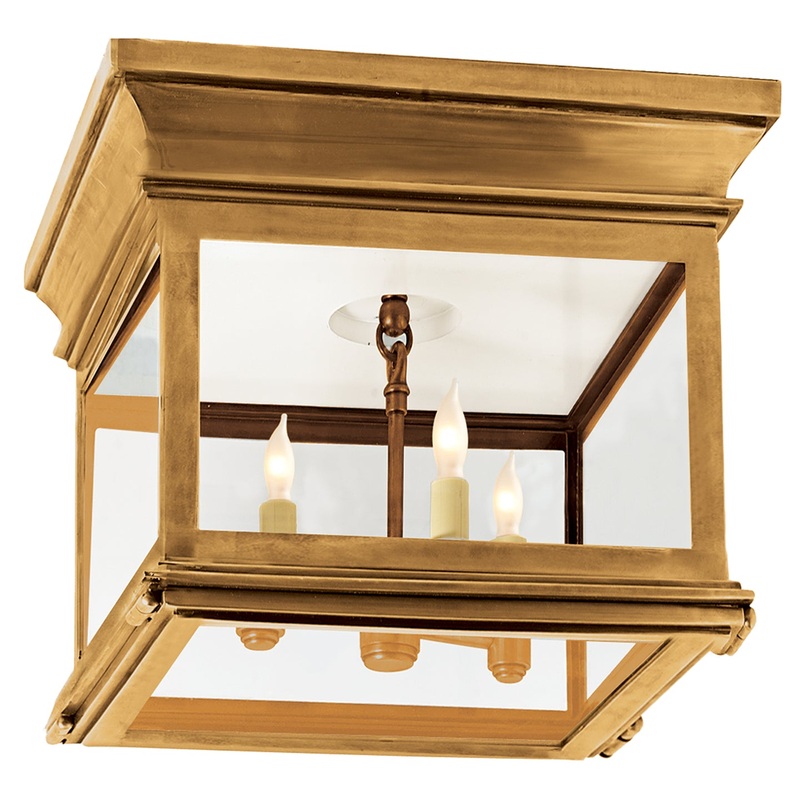 Three Light Flush Mount from the Club Square Collection in Antique-Burnished Brass Finish by Visual Comfort Signature