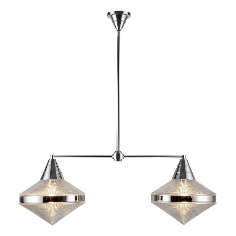 Two Light Linear Pendant from the Willard Collection in Polished Nickel/Clear Prismatic Glass Finish by Alora