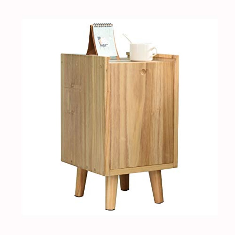 WALNUTA Comodino Tutto in Legno massello, Mini armadietto Stretto, Piccolo Appartamento Semplice Comodino in Stile Europeo in Legno massello