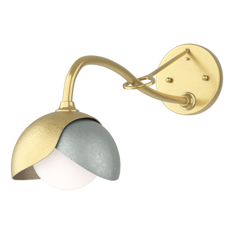 Brooklyn 1-Light Double Shade Long-Arm Sconce Modern Brass Vintage Platinum