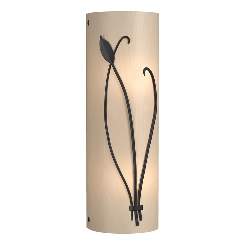 Forged Leaf and Stem Sconce Black White Art Glass (BB) Right