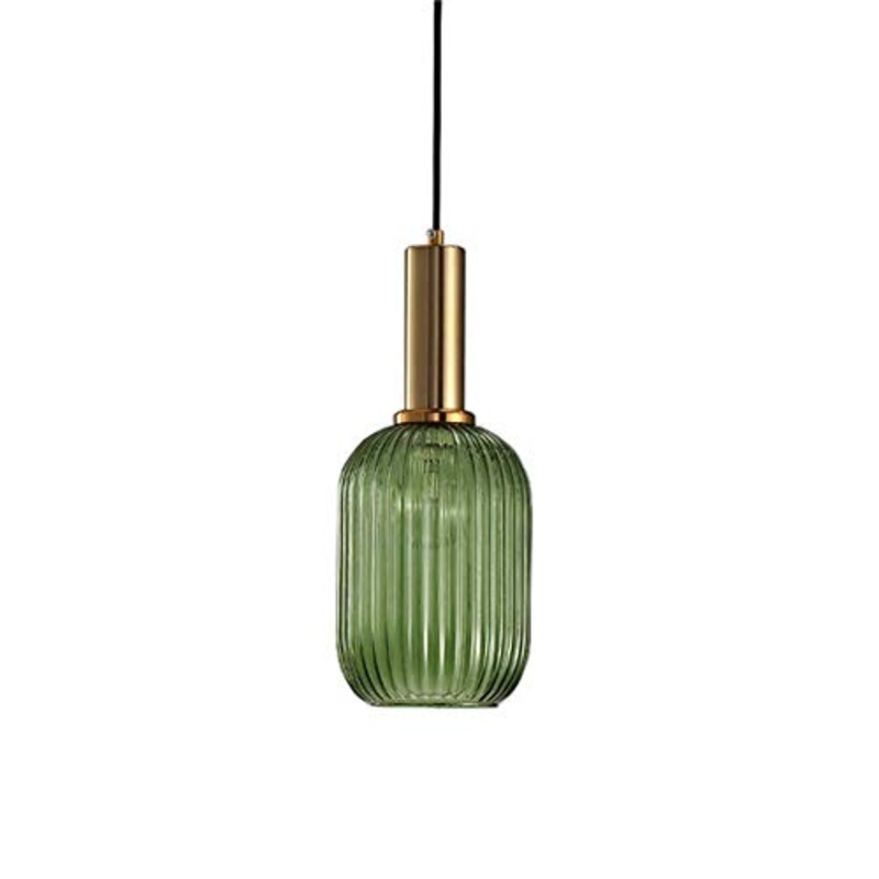 HJXDtech Lampadario a sospensione industriale vintage in vetro a coste, lampada da soffitto moderna in ottone lucidato retr per cucina salone camera da letto (Verde, 13cm)