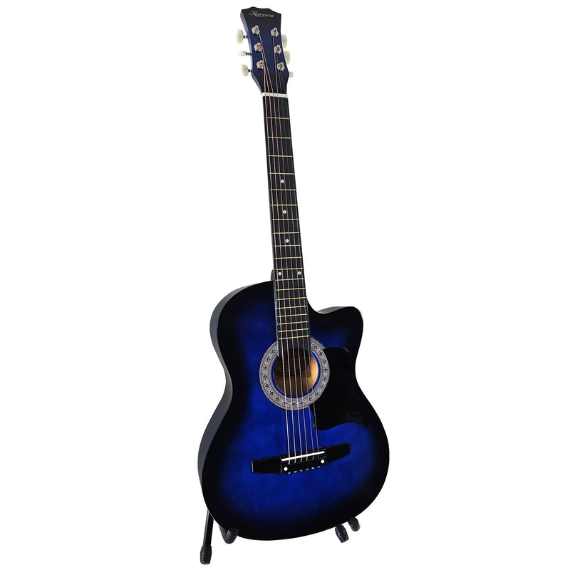Karrera 38in Pro Cutaway Acoustic Guitar with Bag Strings – Blue Burst
