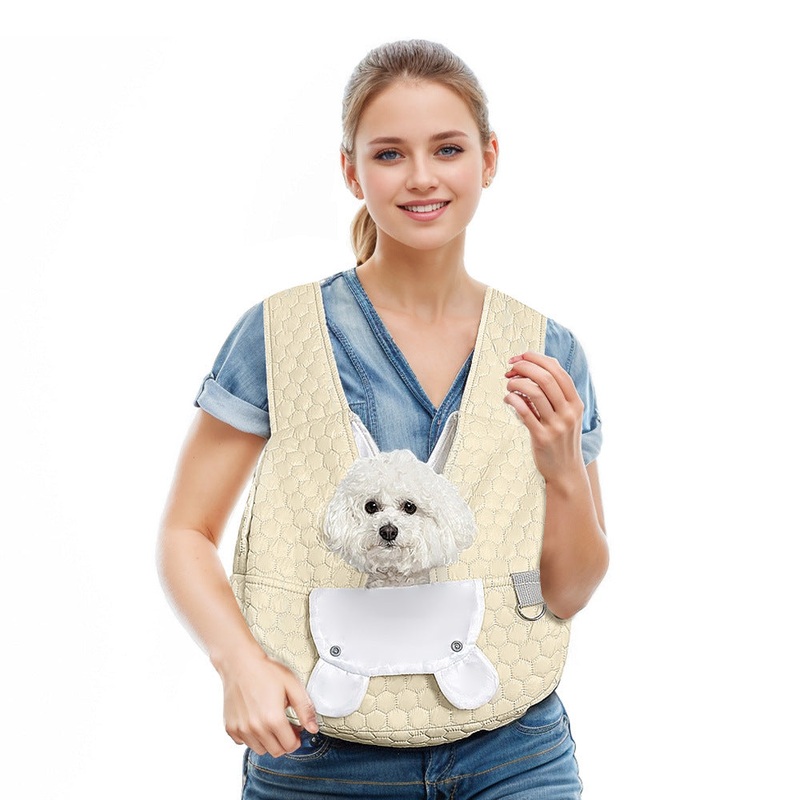 Khaki Hands-Free Quilted Pet Carrier Sling – Soft & Comfortable Front Pack for Small Dogs and Cats