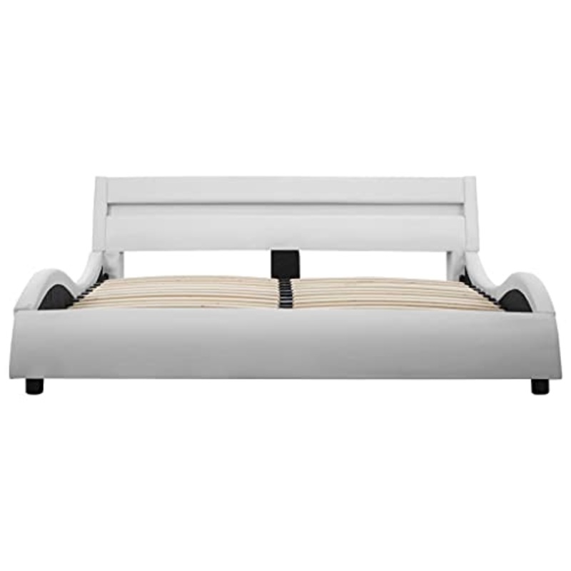 vidaXL Giroletto Imbottito con LED Elegante Moderno Robusto a Doghe Struttura Telaio Letto Telaio in Acciaio MDF Bianco in Similpelle 120×200 cm