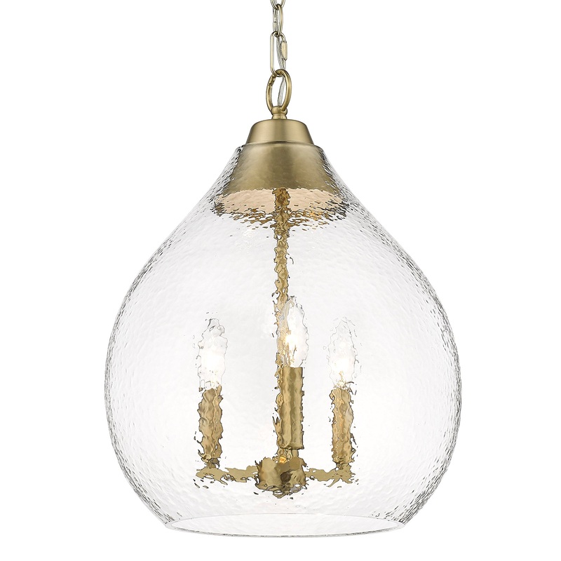 Ariella 3-Light Pendant in Brushed Champagne Bronze with Hammered Clear Glass