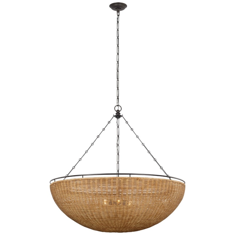 LED Chandelier from the Clovis Collection in Aged Iron And Natural Wicker Finish by Visual Comfort Signature