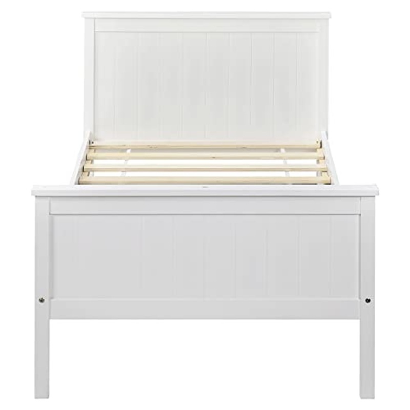Letto Singolo Struttura Letto Letto Matrimoniale Bed Frame Modern Letto Singolo Single Bed Bed Struttura Naturale Robusto con Testiera E Pediera per Adulti Bambini E Adolescenti, 90 X 190 Cm Bianco