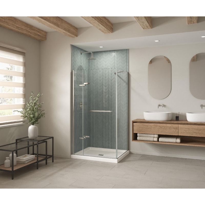 MAAX 420001-542-001-100 B3Square 4832 Acrylic Corner Left Shower Base in White with Anti-slip Bottom with Center Drain