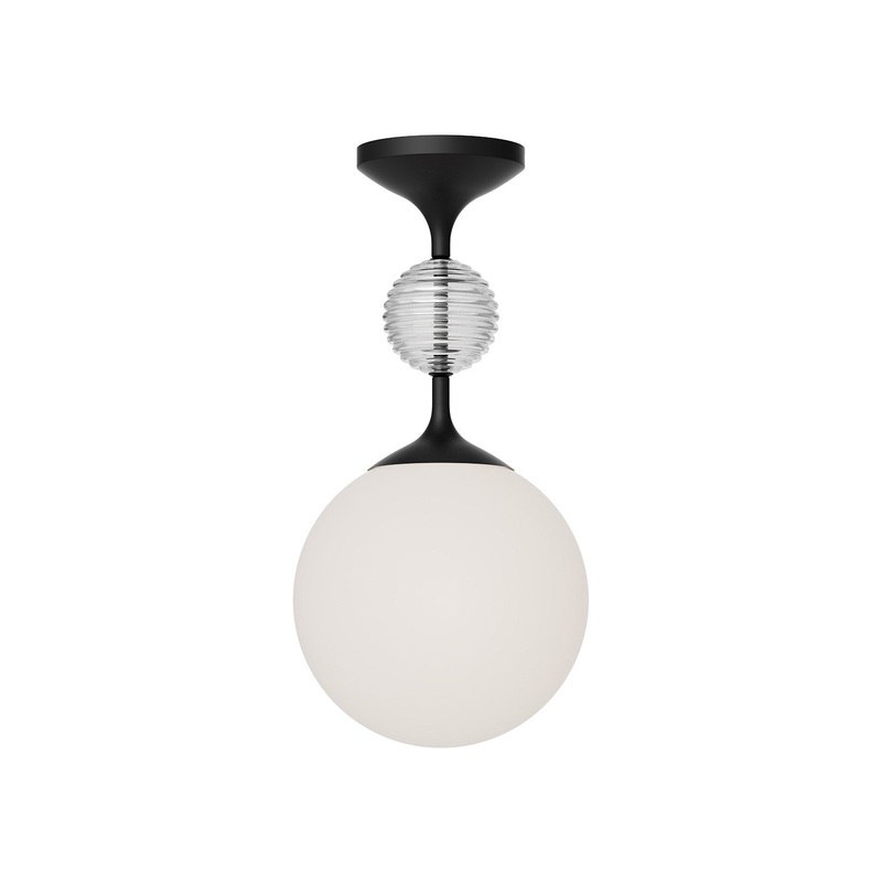 One Light Semi-Flush Mount from the Celia Collection in Brushed Gold/Opal Glass|Matte Black/Opal Glass Finish by Alora