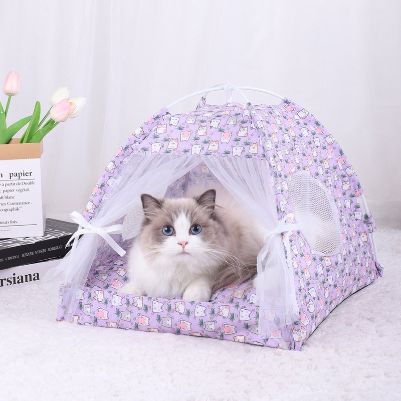 S 35*35CM 5 Catties Within The Pet Purple Cat Cooling Summer Pet Tent – Portable Foldable Breathable Outdoor Cat House Shelter