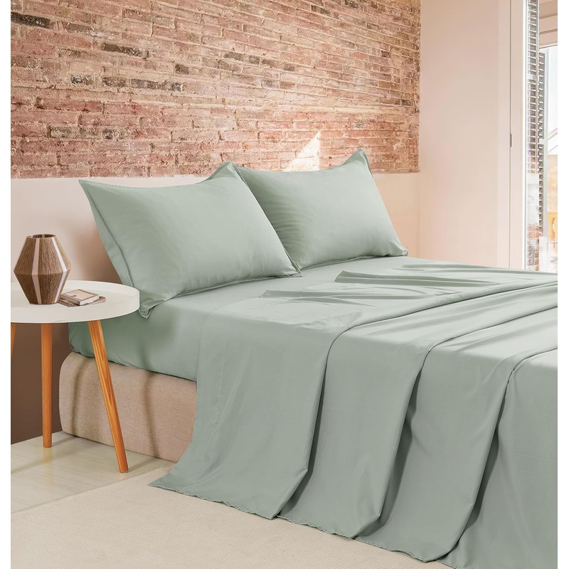Vintage Washed Microfibre Sheet Set (Sage, Single)